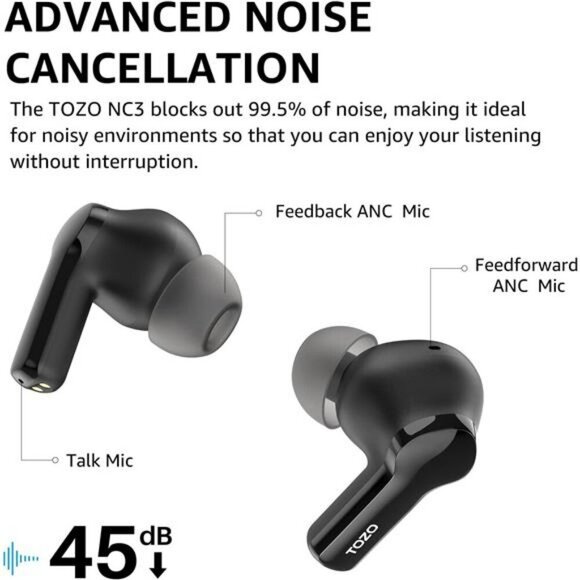 Wireless Noise Cancelling Earbuds Bluetooth 5.3 Waterproof 55H Playtime Mic - Picture 3 of 7